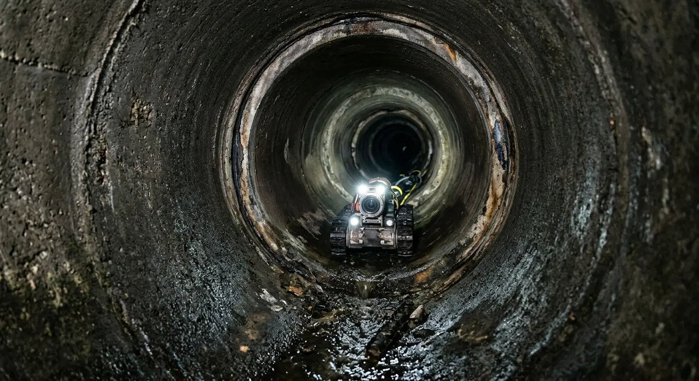 Robotic sewer camera inspecting pipe interior for Drain Snake Service in New Albany